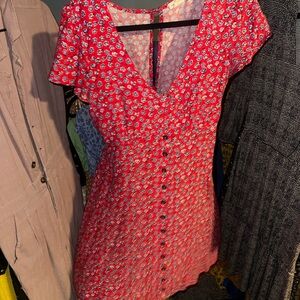 Vibrant Red Floral Mini Dress